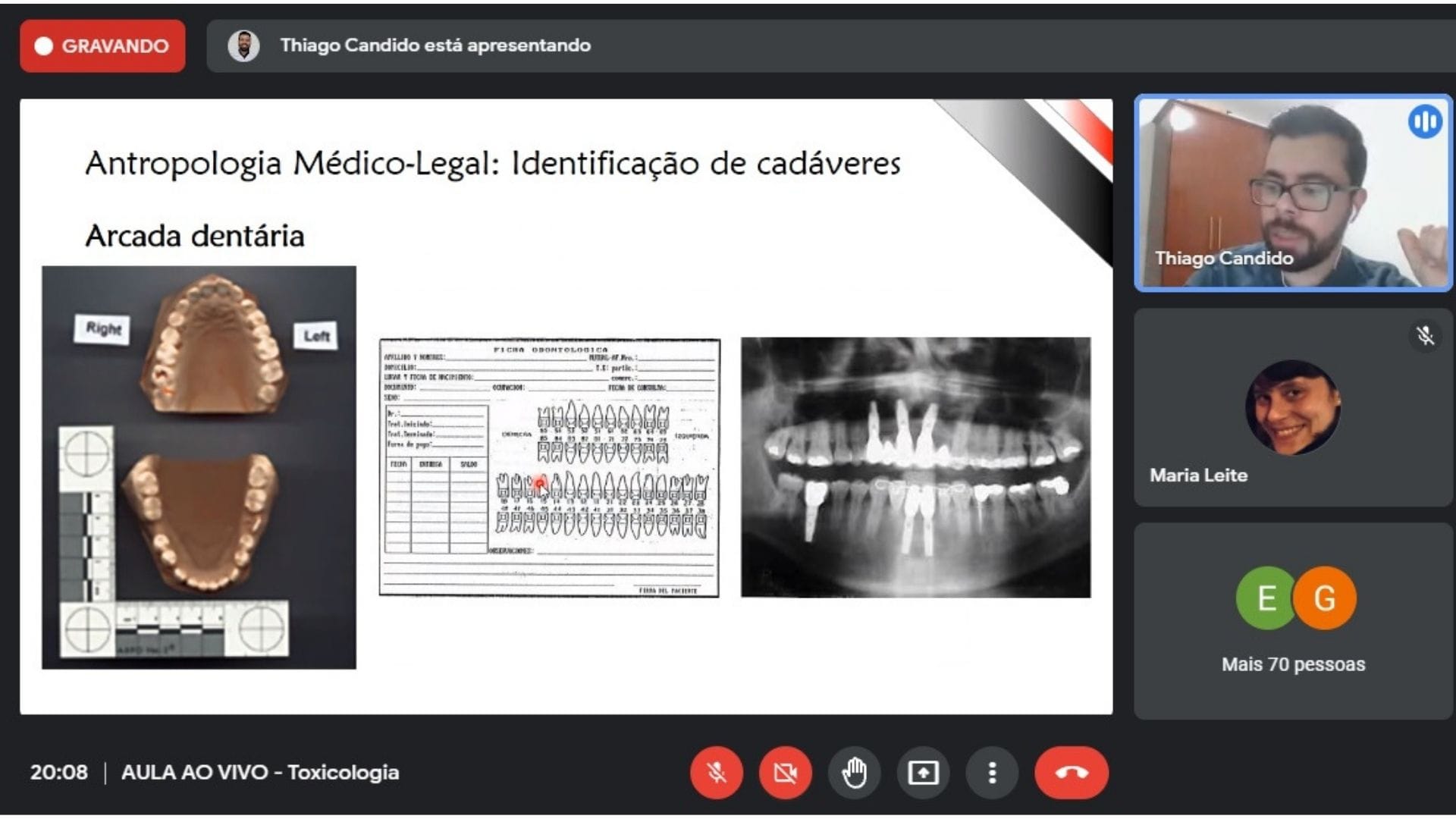 Imagem traz um print da sala virtual com alunos de Biomedicina e Farmácia onde ocorreu a palestra sobre toxicologia forense.