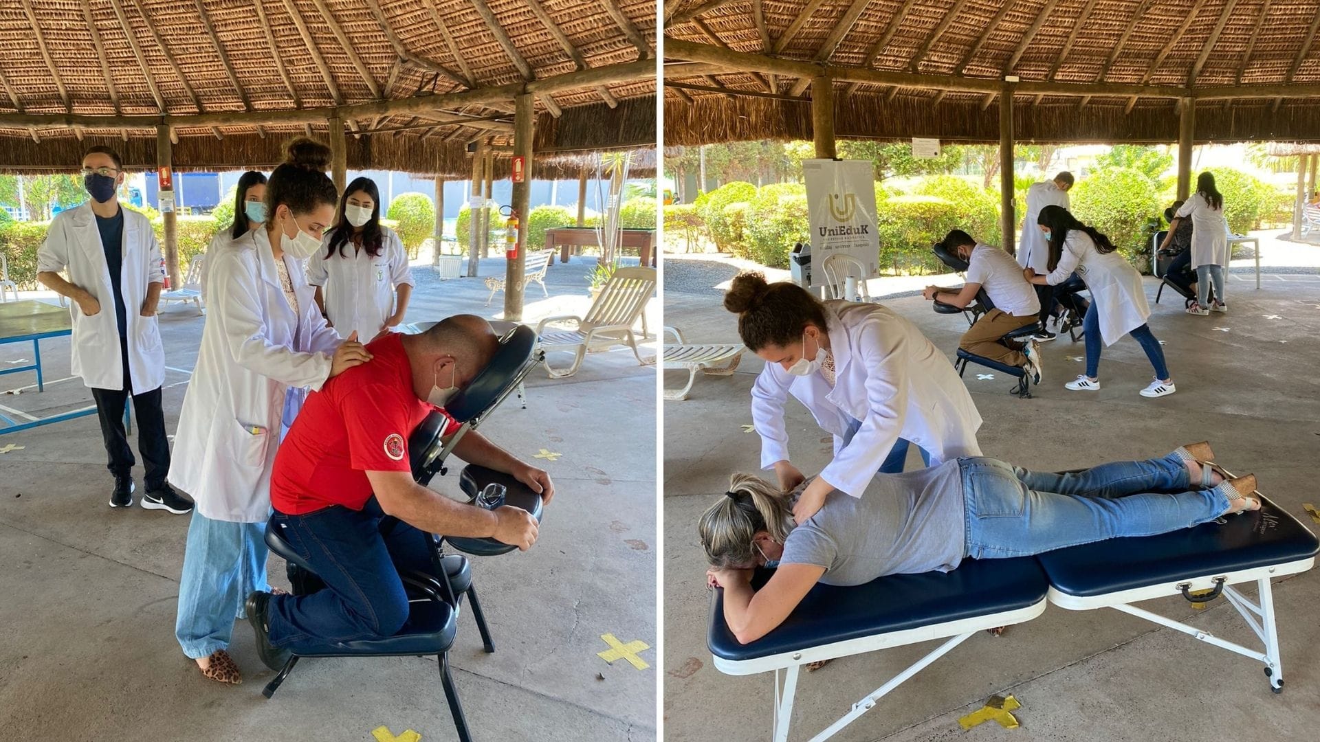 A imagem mostra os alunos de Fisioterapia do Grupo UniEduK em atividade na SIPAT Mann Filter.