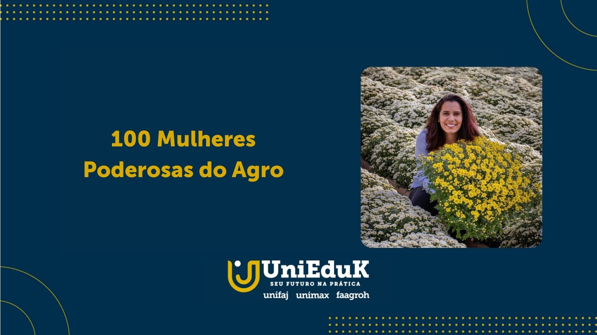 A imagem traz uma foto da professora Cinara Libéria com o texto sobre a Lista 100 Mulheres Poderosas do Agro, da Forbes.
