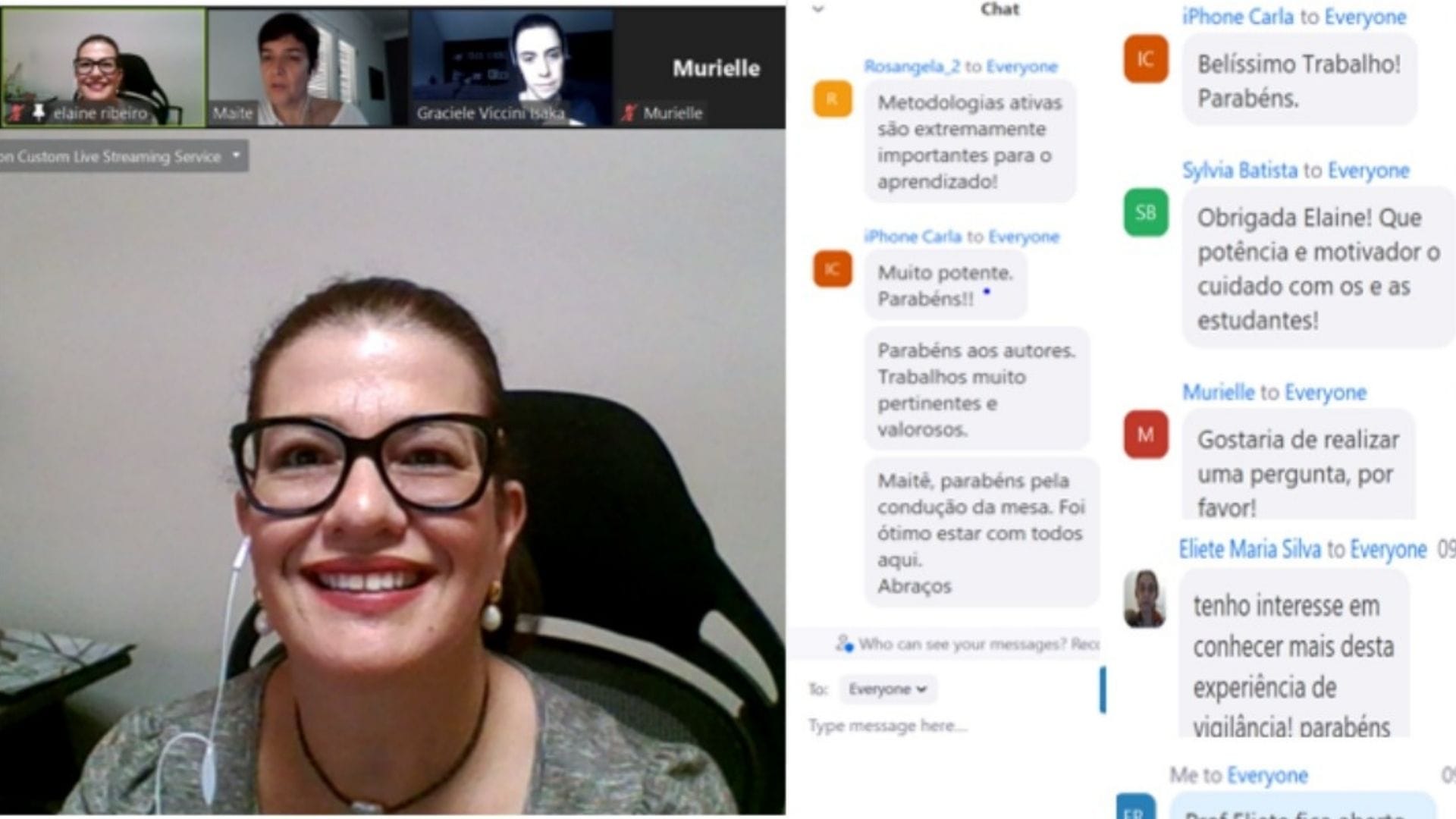 A imagem mostra a professora Dra. Elaine Ribeiro durante sua apresentação online no VIII Seminário de Inovações Curriculares.