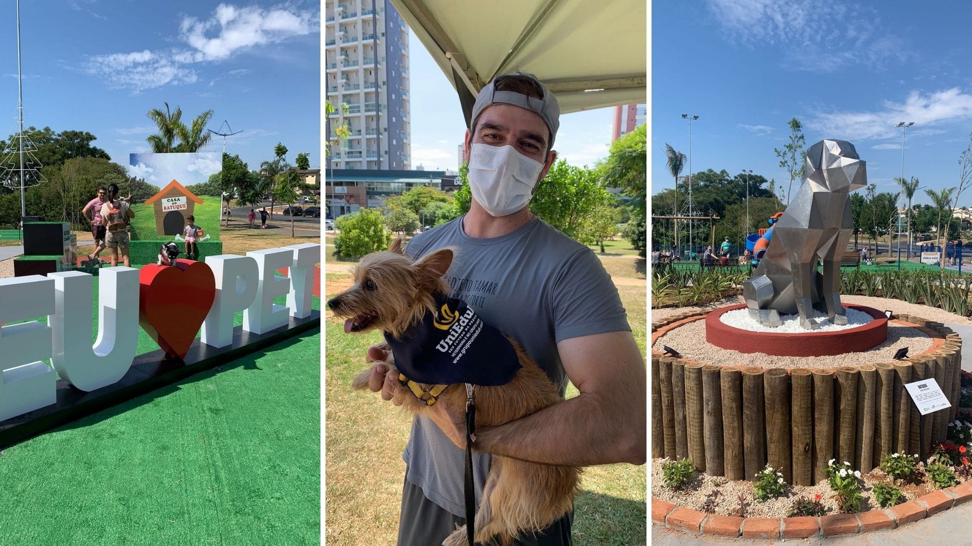 A imagem mostra o Parque Pet de Indaiatuba, além de representantes do Grupo UniEduK durante a inauguração.