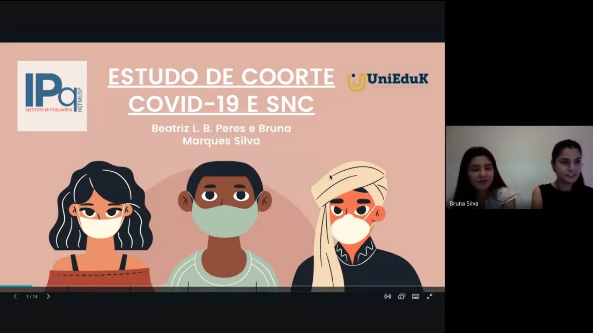 A imagem traz um print da sala virtual com os alunos e docentes responsáveis pela pesquisa pós-hospitalar de Covid-19 e pelo Grupo UniEduK.