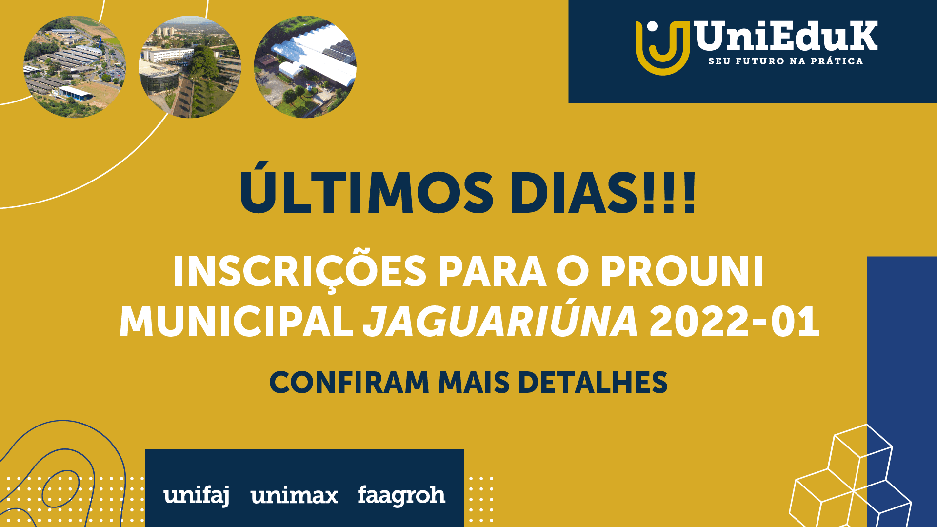 A arte traz informações básicas sobre o programa ProUni Municipal de Jaguariúna.
