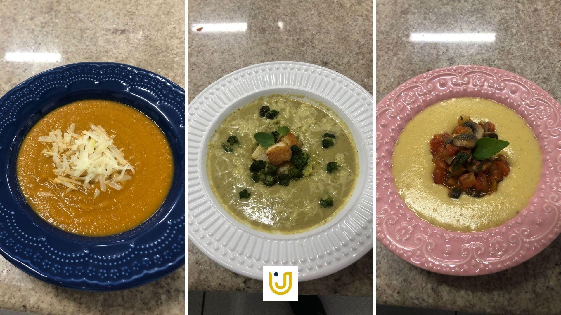 A imagem mostra receitas de caldos claros, sopas e espessantes.
