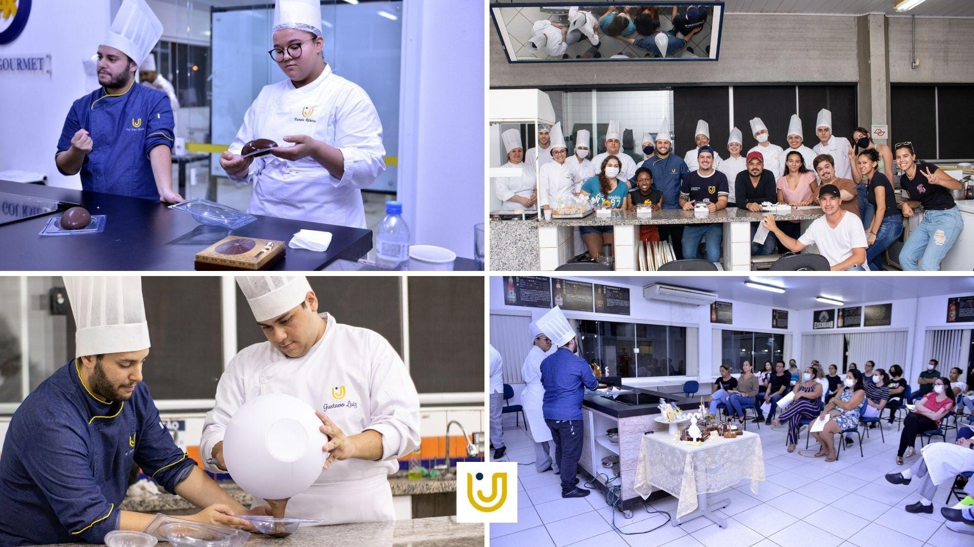 A imagem mostra momentos do workshop de Páscoa na UniFAJ e UniMAX.