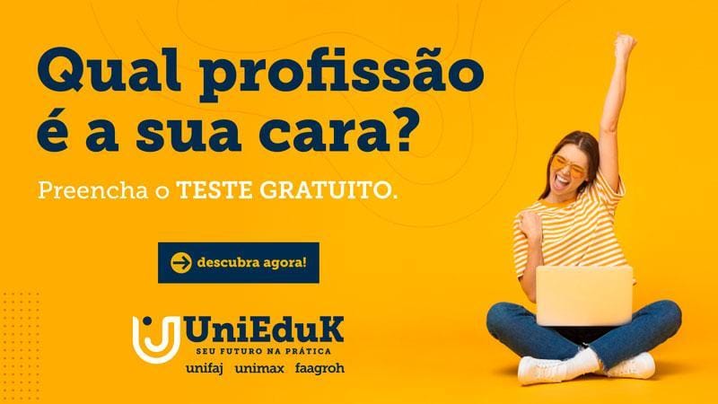 A imagem mostra a arte da ferramenta de teste de orientação de carreiras disponibilizada pelo Grupo UniEduK.