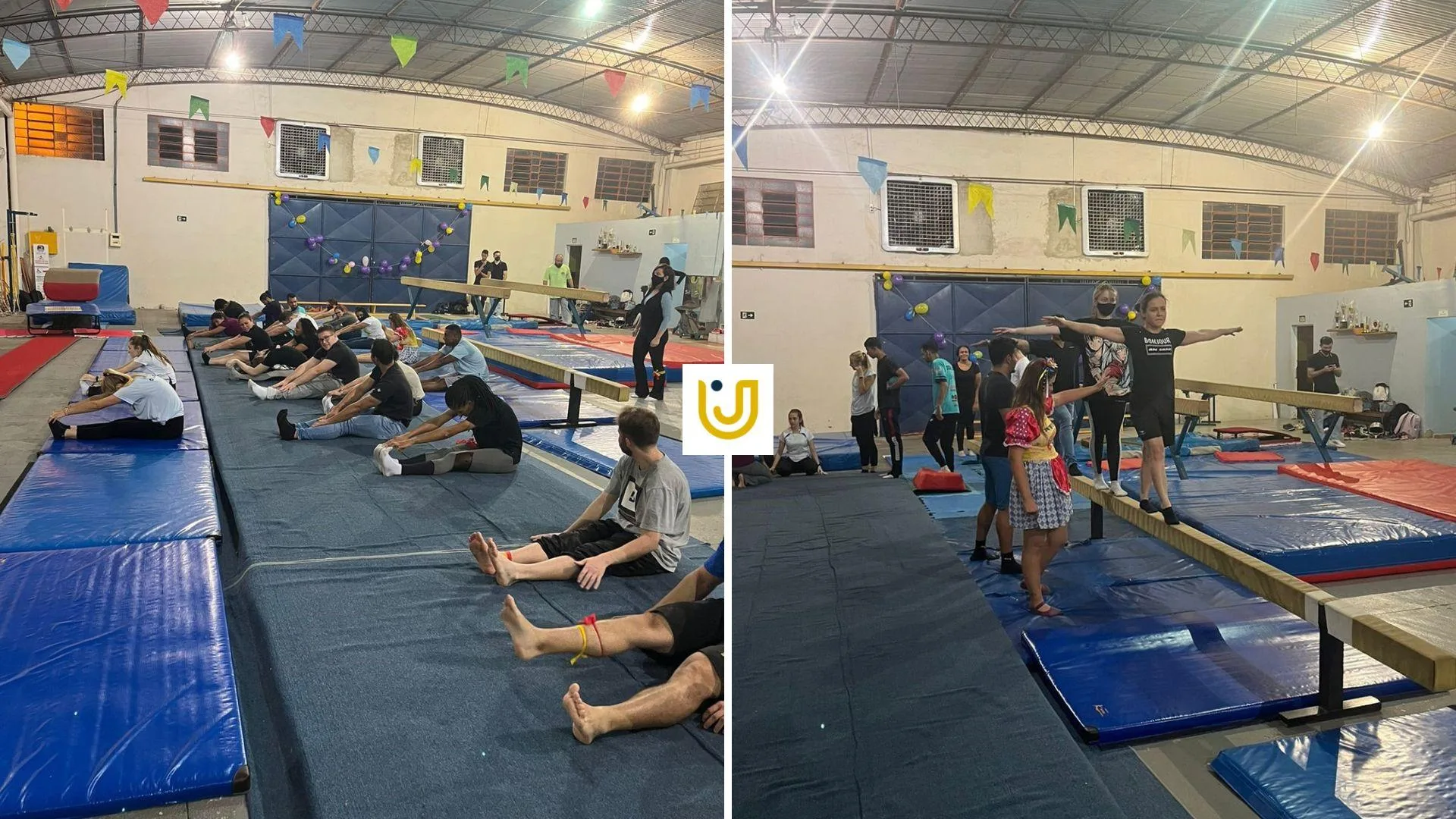 A imagem mostra os alunos do curso de Educação Física durante a prática no festival “Ginástica para a Vida”.