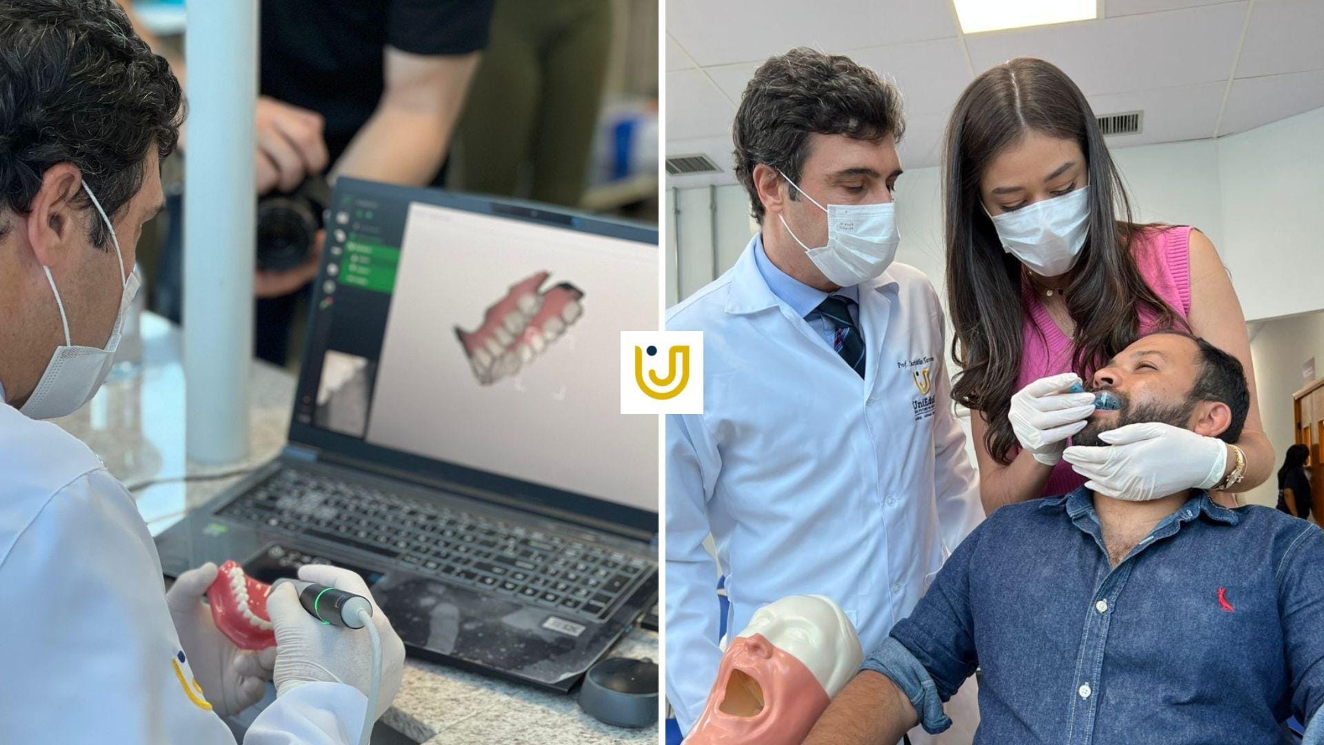 A imagem mostra os participantes do evento com experiência prática do curso de Odontologia em frente ao CEEM do Grupo UniEduK.