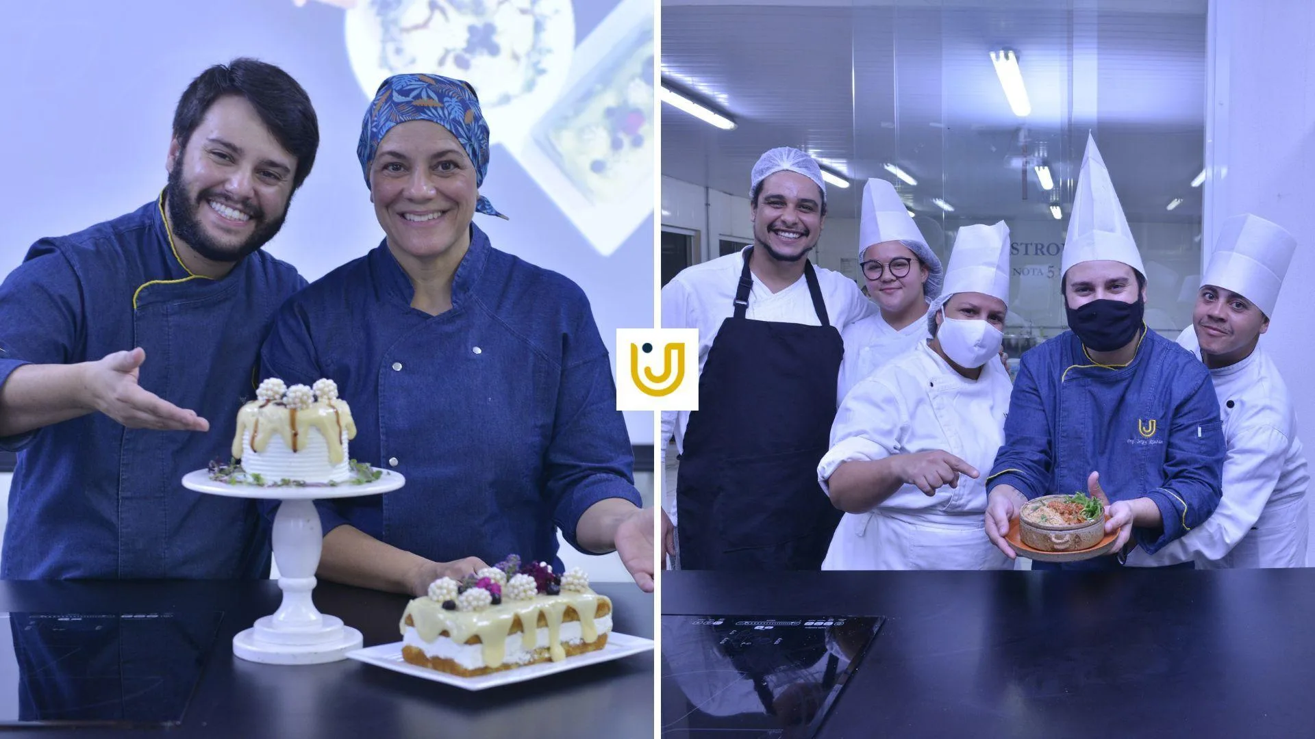 A imagem mostra os alunos do curso de Gastronomia durante aulas-show no Festival Sabores da Terra 2022.