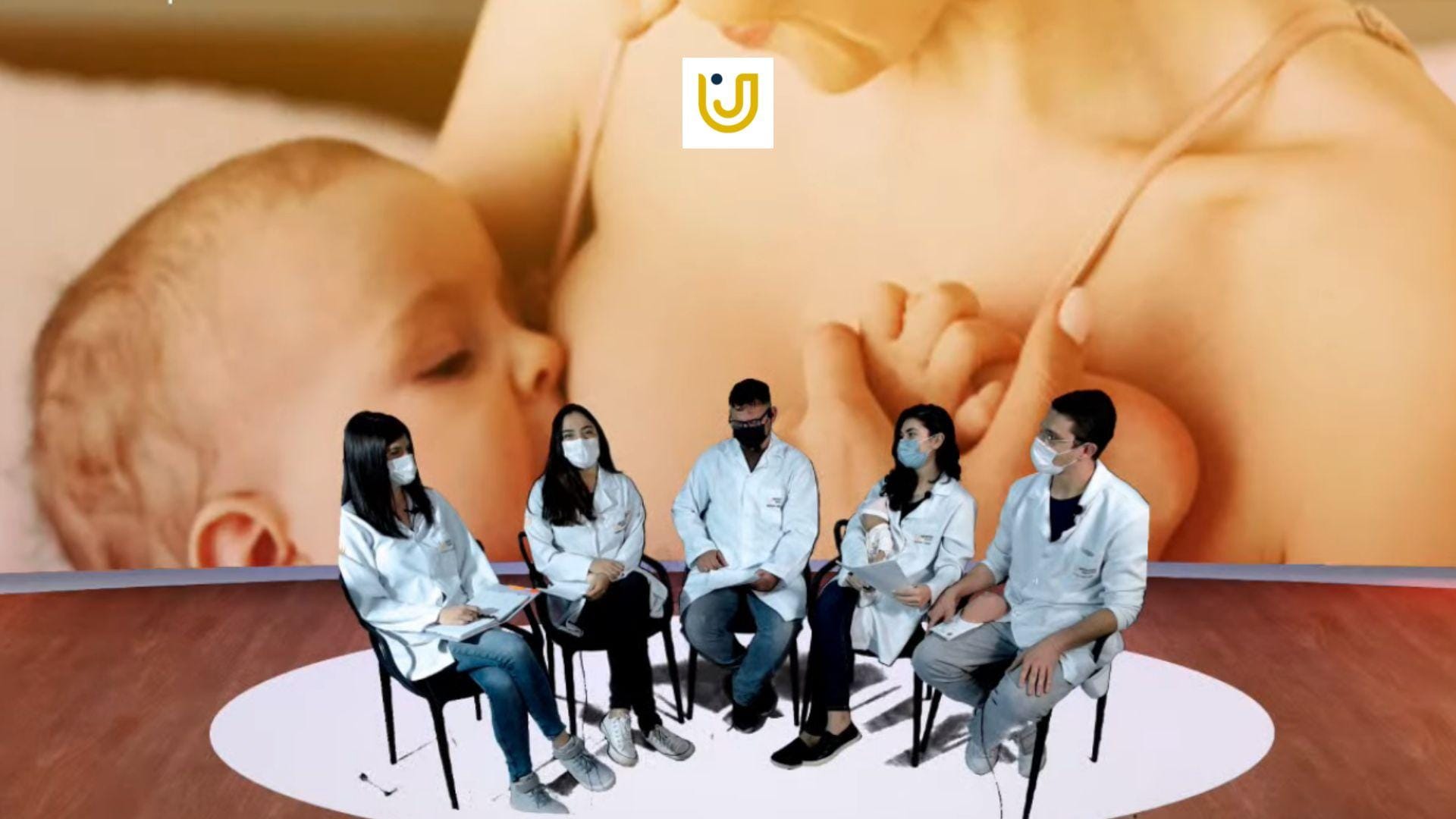 A imagem mostra os alunos de Medicina do Grupo UniEduK durante a transmissão do Talk Show sobre aleitamento materno.