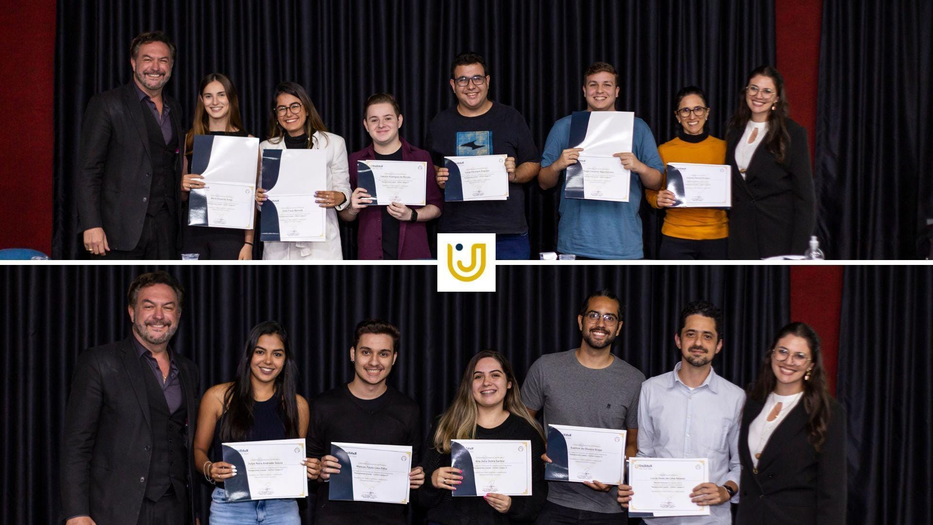 Imagem mostra alunos do Grupo UniEduK durante a premiação do concurso que deu 40 mil reais aos estudantes de Arquitetura e Urbanismo.