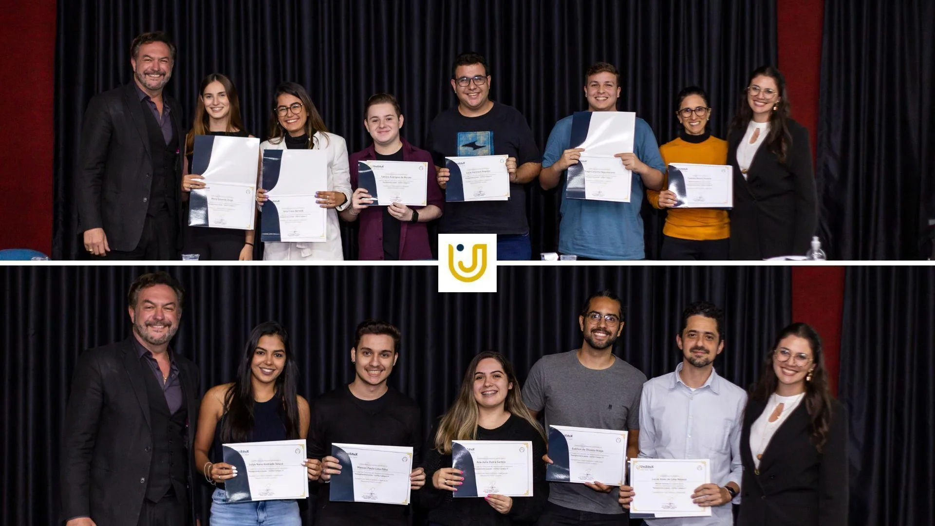 Imagem mostra alunos do Grupo UniEduK durante a premiação do concurso que deu 40 mil reais aos estudantes de Arquitetura e Urbanismo.