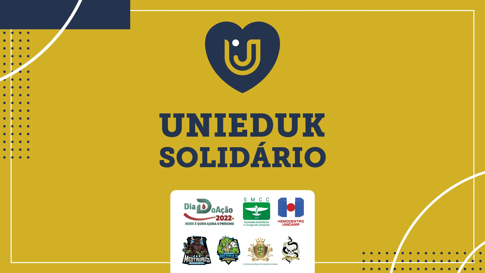 A imagem mostra uma arte nos moldes do Grupo UniEduK com informações sobre a campanha UniEduK Solidário.