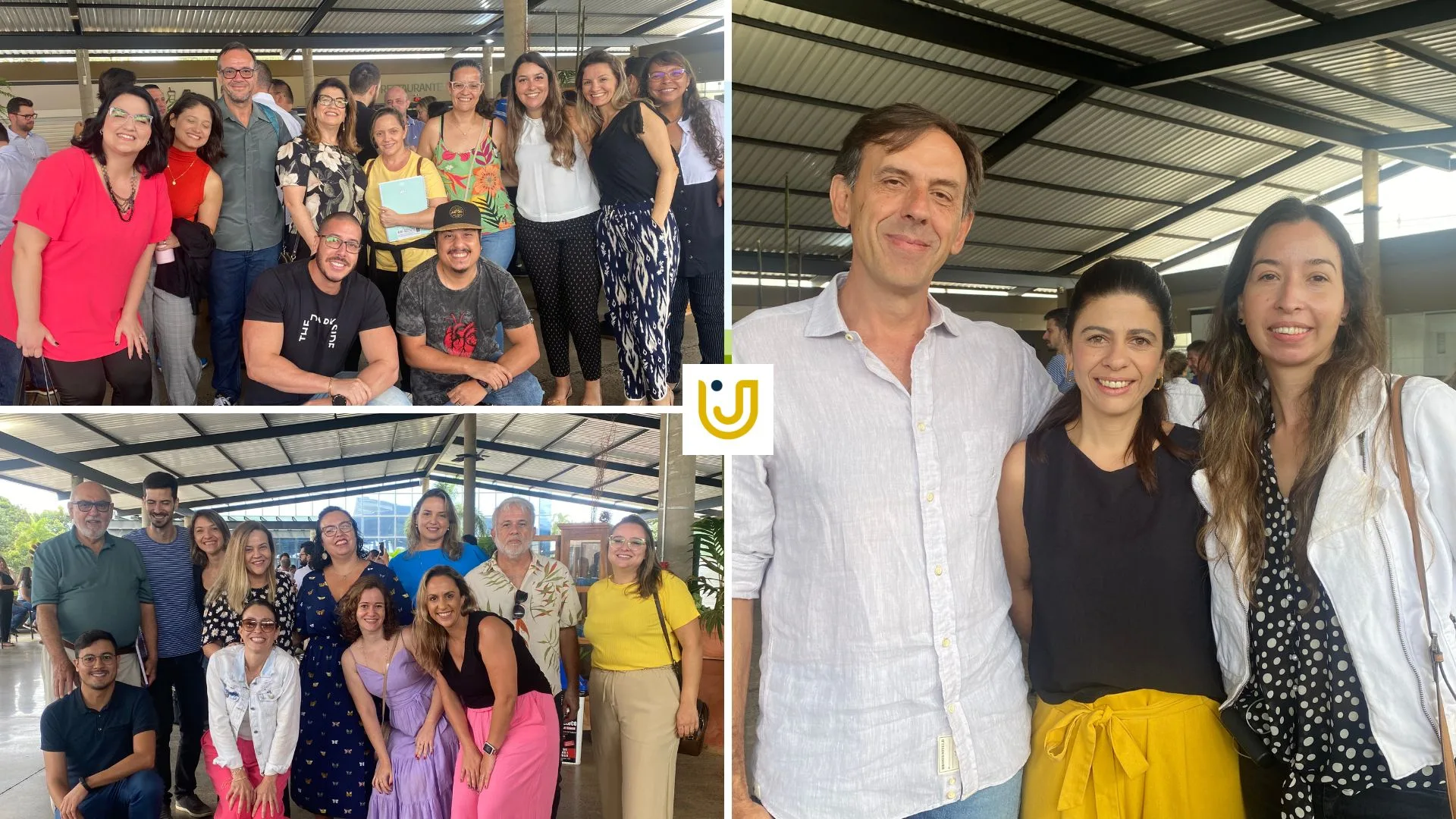A imagem mostra momentos da reunião geral com os docentes