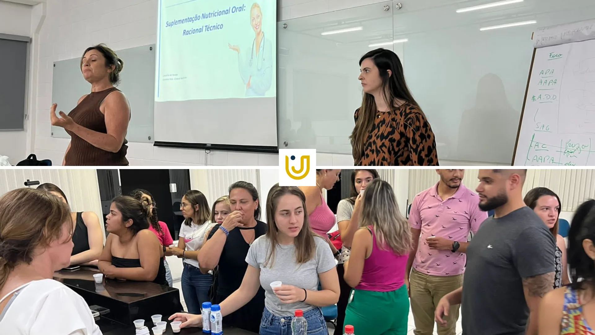 A imagem mostra momentos da palestra sobre Suplementação oral